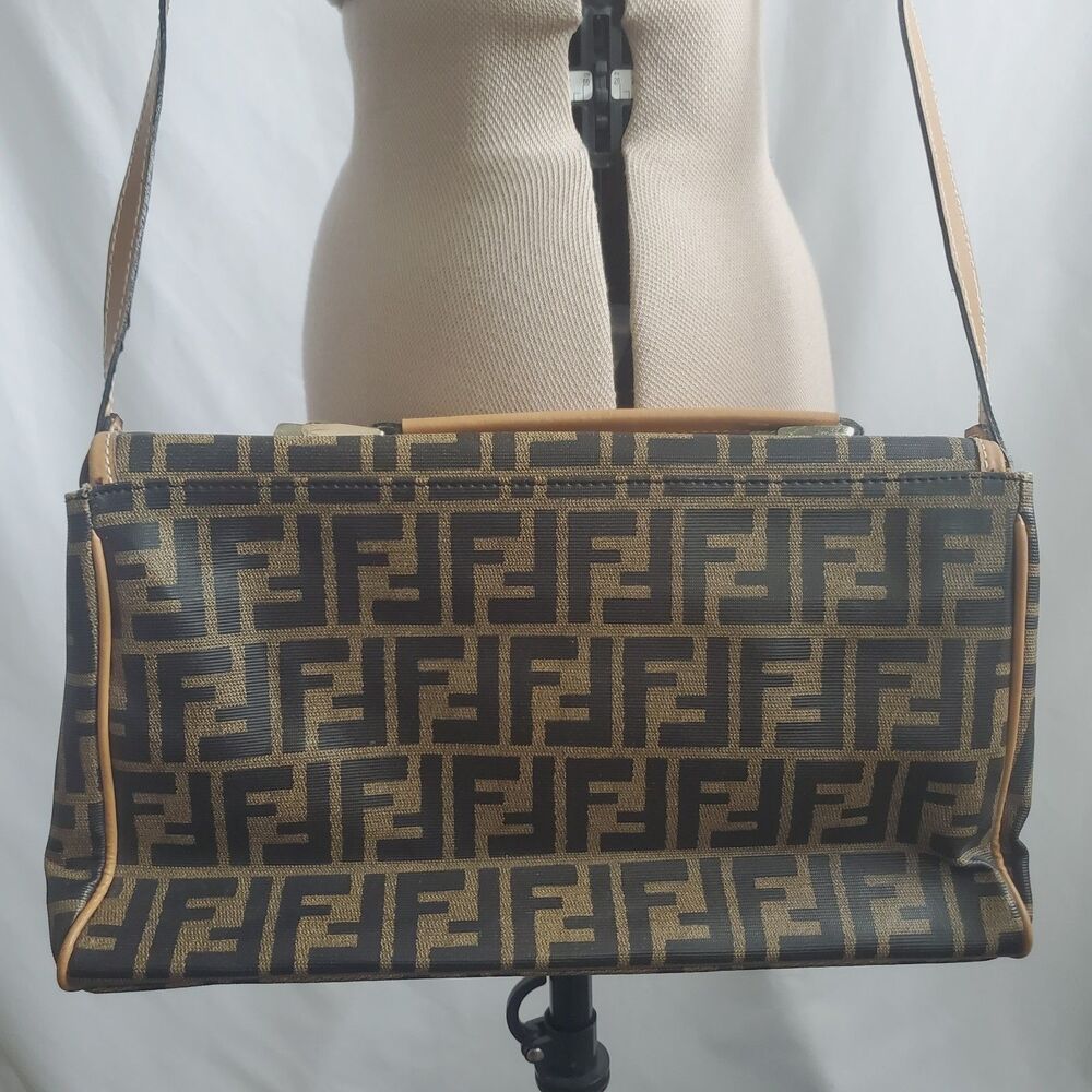 Vintage Fendi Zucca Crossbody Bag Brown FF Monogram Canvas Messenger Italy - Picture 4 of 15